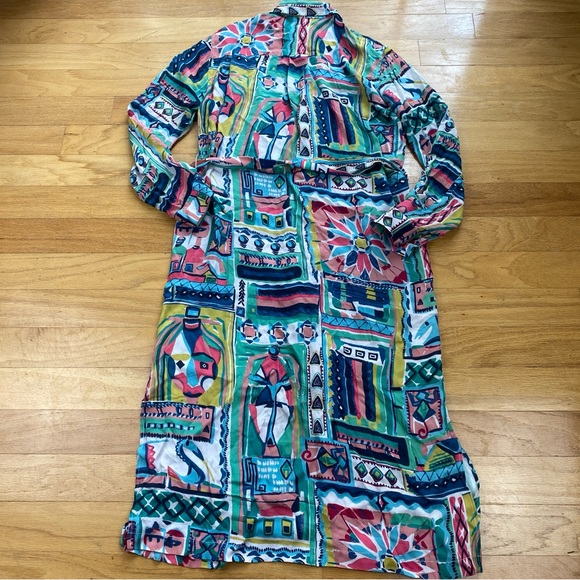 Lafayette 148 New York Doha Palazzo Patchwork Print Maxi Shirtdress- Small - Picture 9 of 9